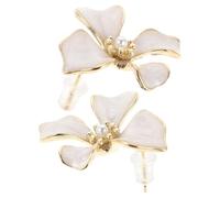 SOIMISS Boucles d'Oreilles Puces à Fleurs 4 Pétales Beige Légères et Confortables Fermoirs Sécurisés Bijoux Délicats pour Femmes Mariage Bal Anniversaire et Plage 1 Paire