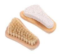 SOIMISS Brosse en Bois de Pied 2 Pièces Poils de Sanglier et Pierre pour Élimination des Callosités, Portable Soin des Pieds Lavage