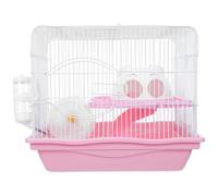 SOIMISS Cage pour Hamsters Nains en Plastique Rose avec 2 Niveaux Ventilés, Roue d'exercice, Maison Château et Biberon pour Petits Animaux
