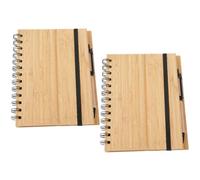 SOIMISS Carnet de Notes à Spirale Couverture en Bambou, Format A5, Lot de 2 Set de Cahiers Personnels pour Travail et École, Matériel D'enregistrement Écologique, Bloc-notes