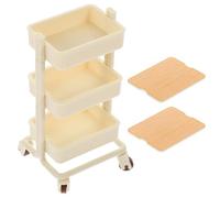 SOIMISS Chariot Miniature à 3 Niveaux en Bois Blanc 2 Plateaux, Support de Rangement Décoratif pour Maison de Poupée, Accessoire Mini-décoration pour Meubles de Poupée, Kit Maison