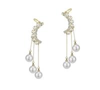 SOIMISS Clips D'oreilles sans Perçage Pendentif Perle et Pompon, Boucles D'oreilles Ornées de Zircon Scintillant pour Femmes, Bijoux pour Oreilles D'os, Accessoires Élégants pour