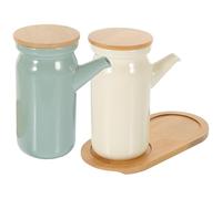 SOIMISS Ensemble 2 Pièces Distributeurs D’huile et Vinaigre en Céramique Blanche Crème et Vert Clair, Récipient à Vinaigre et Pot à Huile Ménager avec Bec Verseur Anti-goutte, la Cuisine