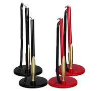 SOIMISS Ensemble 4 Stylos à Bille Noirs et Rouges avec Base Ronde Stable Porte-Stylo Fixe pour Bureau et Événements pour Signatures Invitées Mariages Remises de Diplômes et Réunions