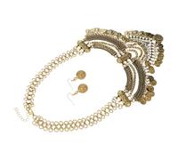 SOIMISS Ensemble Collier Plastron et Boucles D'oreilles Ethniques Bohème Punk, Chaîne Épaisse Métal Doré, Femmes, Style Vintage avec Pompon et Pièces de Monnaie, Court Fêtes et Sorties