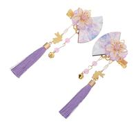 SOIMISS Épingle à Cheveux d'Éventail Pompon Violet, Lot de 2, Alliage de Zinc et Bois, Accessoires Coiffure pour Femmes, Style Japonerie pour Cérémonie Kimono