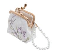 SOIMISS Floral Clutch Brocade Wallet with Double Clasp Embroidery Pearl Decoration Compact Mini Organizer Purse for Women Travel Coin and Makeup Bag