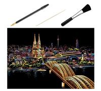 SOIMISS Image à Gratter Soi-même 4 Pièces Stylos Dorés et Pinceaux pour Dessin Gratter Adulte Décor Maison Scène Nocturne en Papier Rigide