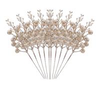 SOIMISS Lot de 10 Tiges de Fausses Baies Pailletées Doré Clair et Blanc Branches Décoratives Artificielles de 19 X 5 CM pour Décorations de Noël Couronnes et Centres de Table Festifs