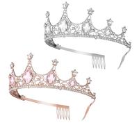 SOIMISS Lot de 2 Couronnes de Mariée en Alliage et Strass Diadèmes pour Femmes 1 Rose 1 Argenté Légères et Résistantes Accessoires Cheveux Élégants pour Mariage et Fêtes