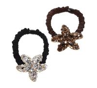 SOIMISS Lot de 2 Élastiques à Cheveux Étoiles de Mer en Strass Haute Élasticité pour Cheveux Épais Accessoires Coiffure Femme Couleurs Blanc et Café pour Mariage et Quotidien