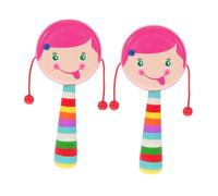 SOIMISS Lot de 2 Hochets à Main en Bois pour Bébé, Petit Format, Musical et Imprimé de Dessins Animés, Jouet Sensoriel Éducatif pour Développement Cognitif et Coordination Œil-main