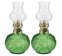 SOIMISS Lot de 2 Lampes à Pétrole en Verre Transparent Vert Style Lanterne Tempête Rétro Rustique Lampe à Pétrole de Table Décorative pour Intérieur et Extérieur Éclairage D’Ambiance