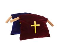 SOIMISS Lot de 2 Paquet à Offrandes en Velours 25 Cm avec Poignées en Bois Pochette de Collecte pour Église et Communion, Décor Croix Brodée, Fournitures Religieuses pour Baptême
