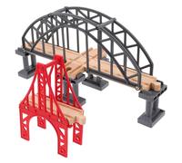 SOIMISS Lot de 2 Ponts Ferroviaires en Bois Piliers, Extension de Circuit de Train Rouge et Gris, Accessoires pour Modélisme, Scène de Simulation et Jeu Éducatif pour Garçon et Filles