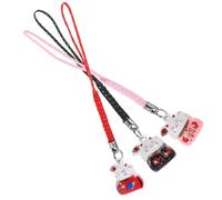 SOIMISS Lot de 3 Porte-clés Chat Maneki en Céramique Rouge, Noir et Rose Clochettes, Lanières Délicates pour Téléphone Portable, Décoration Suspendue pour Smartphone et Présent Japonerie