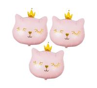 SOIMISS Lot de 3 Set de Ballons en Aluminium Imprimés Chatons Couronne Rose, Décorations D’anniversaire et Mariage, Ballons Fête Thème Chat, Accessoires Photo et Décoration de Table