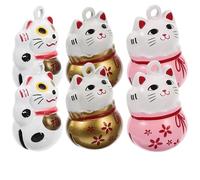 SOIMISS Lot de 6 Pendentifs Chat à Suspendre Maneki Neko Japonerie, Petit Format, Finition Émaillée en Or, Rose et Blanc, Breloques Porte-clés, Accessoires de Bricolage et Décoration