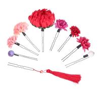 SOIMISS Lot de 9 Pinces à Cheveux Kimono en Polyester Rouge Forme Fleur Style Japonerie Traditionnel pour Hanfu et Kimono, Accessoire Coiffure Femme pour Festivals et Fêtes