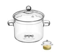 SOIMISS Marmite à Soupe en Verre Borosilicate 1900Ml Couvercle et Double Poignée Pot à Nouilles Résistant à la Chaleur pour Cuisson Électrique Casserole Robuste pour Usage Domestique