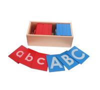 SOIMISS Montessori Alphabet Bois avec Lettres Rugueuses Rouges et Bleues Outil Éducatif Tactile pour Maternelle Apprentissage Phonétique et Motricité Fine pour École et Maison