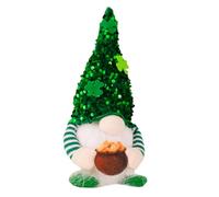 SOIMISS Nain Décoratif Lumineux Saint-Patrick Chapeau Trèfle Pailleté Vert, Figurine Peluche GNOME Irlandais, Décoration de Table Festive Compacte, pour Maison et Bureau, sans Piles