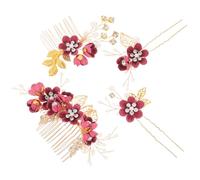 SOIMISS Peignes à Cheveux de Mariée 4 Pièces Rouge Vif Accessoires de Décoration de Fleur pour Mariage Coiffes Femme Élégantes pour Cérémonie Épingles à Cheveux Festives et Raffinées