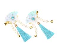 SOIMISS Pinces à Cheveux Japonaises Éventail Bleu Perles Pompon et Clochettes Petites Épingles à Cheveux pour Filles Accessoires Kimono Style Japonerie pour Fête et Chignon