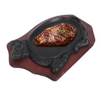 SOIMISS Plaque de Grillade à Steak Forme de Buffle en Fonte Noire Plateau en Bois Facile à Transporter, pour Barbecue Maison et Repas Conviviaux