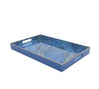SOIMISS Plateau Décoratif Rectangulaire ou en Plastique Bleu Effet Marbre, Solide et Multifonction pour Rangement Élégant Décoration de Table Basse