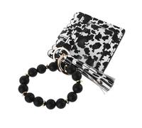 SOIMISS Porte-clés Motif Vache Silicone avec Pompon et Perles Portefeuille PU Pochette Porte-clés pour Usage Quotidien