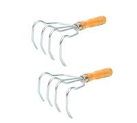 SOIMISS Râteau à Palourdes en Acier Inoxydable Et Manche en Bois, Outil De Plage pour Creuser Et Récolter, Lot De 2 Râteaux à Griffes Multifonctions pour Fruits De Mer Et Coquillages