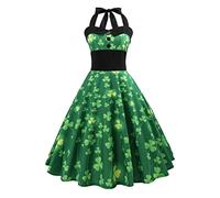 SOIMISS Robe Femme Col Rond ImpriméE TrèFle Verte Taille Haute Robe De SoiréE pour Saint-Patrick Festival Et Quotidien
