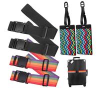 SOIMISS Sangles de Bagages Réglables avec Boucle Sécurisée et Étiquettes Colorées Ceintures Élastiques de Fixation pour Valises Lot Arc-Ciel Noir avec Étiquettes de Bagage Verticales