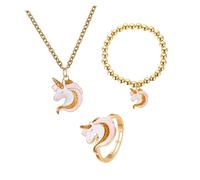 SOIMISS Set de Bijoux Licorne Élastique pour Femme Bracelet Collier Cartoon et Bague Doré Ensemble Complet pour Fête et Soirée