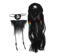SOIMISS Set de Costume Pirate Halloween avec Perruque Tressée Barbe et Moustache Factices Masque Pirate Non Tissé Accessoire de Fête Cosplay Réutilisable pour Adultes