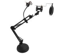 SOIMISS Support de Microphone Double Bras Noir en Métal avec Filtre Anti-pop et Pince Téléphone, Positionnement Flexible et Stabilité Robuste pour Home Studio et Voice Over