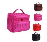 SOIMISS Travail à Maquillage De Voyage Imperméable Capacité avec Fermeture Éclair Et Rayures Coréennes Rose Rouge Organisateur De Cosmétiques Étui à Maquillage
