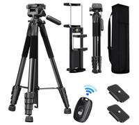 SOIMISS Trépied en Fibre de Carbone pour Appareil Photo Reflex Numérique avec Rotule Vidéo Détachable Et Support pour Téléphone avec Télécommande - Hauteur : 190 Cm (75 Pouces) - Idéal pour