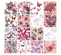 Soimoi 16 Paquets De Graisse Pc, Floral Et Papillon Print 18 "X 22" Diy Patchwork- 100% Coton Pre-Cut Quilting Tissu Rose Et Blanc