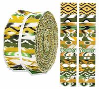 Soimoi 40Pcs Tissus Precut De Coton D'Imprimé Ikat Pour Quilting Bandes D'Artisanat 2.5X42 pouces Jelly Rouleau - Vert, Blanc Et Moutarde-ZA