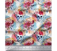 Soimoi 60 GSM Couture 56" Pouces de Large crâne et imprimé Floral Tissu de Coton pour la Couture au mètre - Multicolor