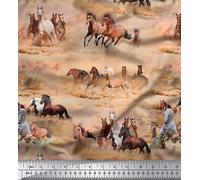 Soimoi en Popeline De Coton Tissu Cheval Imprimer Brown Artisanat Matériel 58 Pouces De Largeur Au Mètre