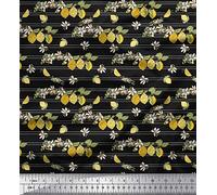 Soimoi Noir Rayonne en Tissu Bande, Citron et Magnolias Floral Tissu Imprime 1 Metre 56 Pouce Large