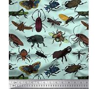 Soimoi Tissu en Voile De Coton Vert avec des Insectes Coléoptères Et des Abeilles Mellifères par Yard De 42 Pouces De Large