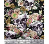 Soimoi Vert Popeline de Coton en Tissu crâne, Rose et anémone Fleur Tissus imprimes par Metre 42 Pouce Large