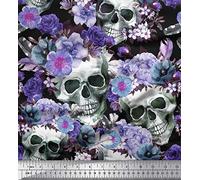 Soimoi Violet Batiste de Coton en Tissu crâne, Rose et anémone Fleur Tissu Imprime par Metre 56 Pouce Large