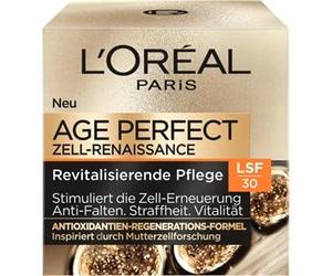 Soin de jour L'Oréal Paris SPF 30 pour femme : pour une peau plus souple et plus radieuse, indice de protection solaire 30 avec formule régénérante antioxydante unique, Age Perfect Zell Renaissance 1
