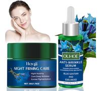 Soin de nuit bio raffermissant - Gentiane bleue et edelweiss - Cosmétique naturel - Crème anti-âge pour le visage et sérum pour le visage - Raffermit la peau - Réduit les rides profondes et réduit les