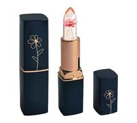 Soin des lèvres - Cosmétique naturel sans plastique - Tube bleu foncé - Rouge à lèvres transparent à fleurs séchées - Gelée de feuille d'or - Changement de couleur - Baume à lèvres hydratant (A,